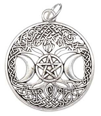 Tree of Life Triple Moon Pentagram Amulet – Pewter Pendant