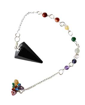 Black Tourmaline 7 Chakra 6-Sided Pendulum