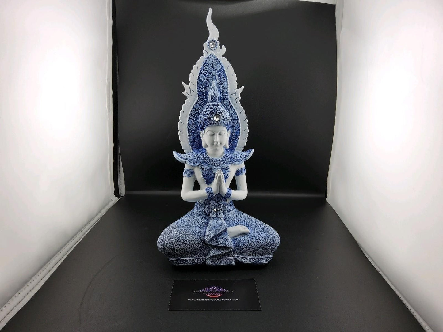 Praying Buddha Statue – Blue and White, 12 Inch