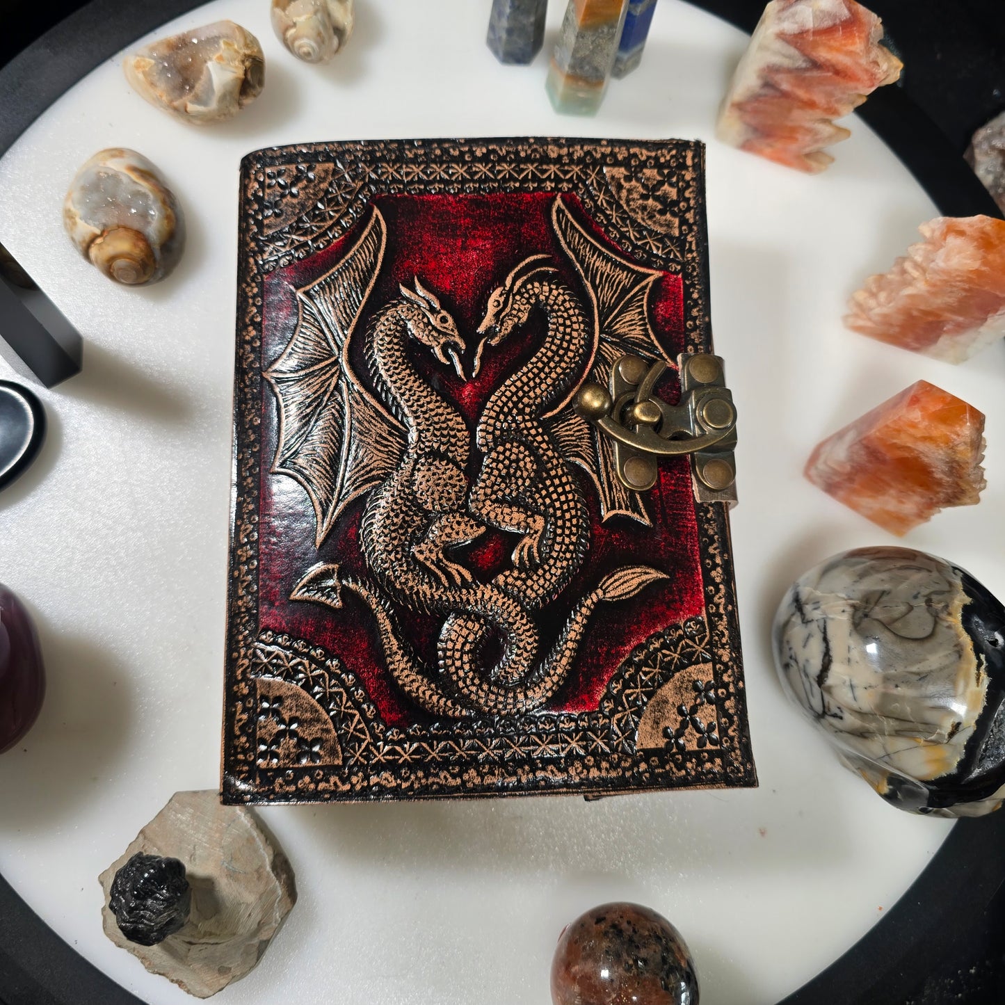 Red Double Dragon Leather Journal – Mystical Journal for Manifestation and Reflection