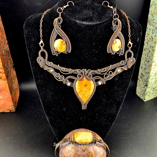 Coral Agate Amulet Jewelry Set
