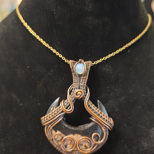Fossilized Palm Root Agate Copper Wire Wrapped Pendant