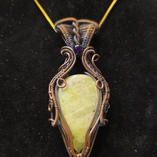 Prehnite Copper Wire Wrapped Pendant