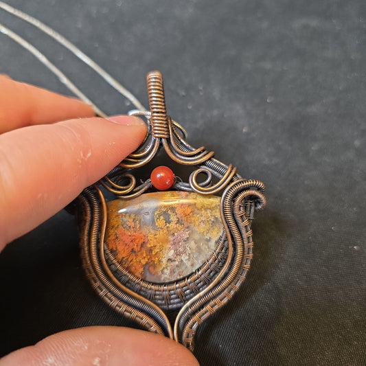 Garden Agate Copper Wire Wrap Pendant – Handcrafted Natural Stone Jewelry