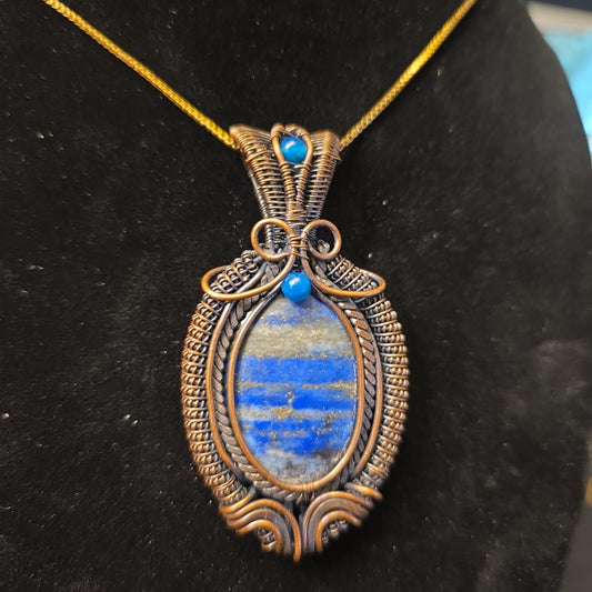 Lapis Lazuli Copper Wire Wrapped Pendant