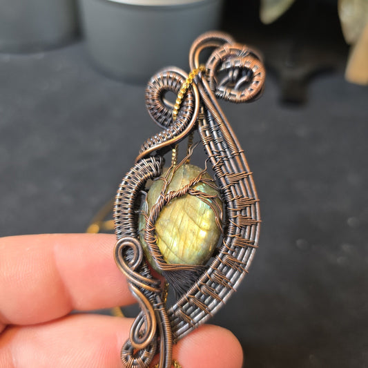 Golden Labradorite Protection Amulet – Handcrafted Natural Stone Pendant