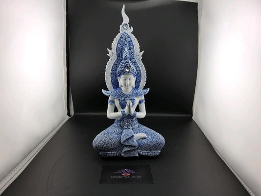 Praying Buddha Statue – Blue and White, 12 Inch