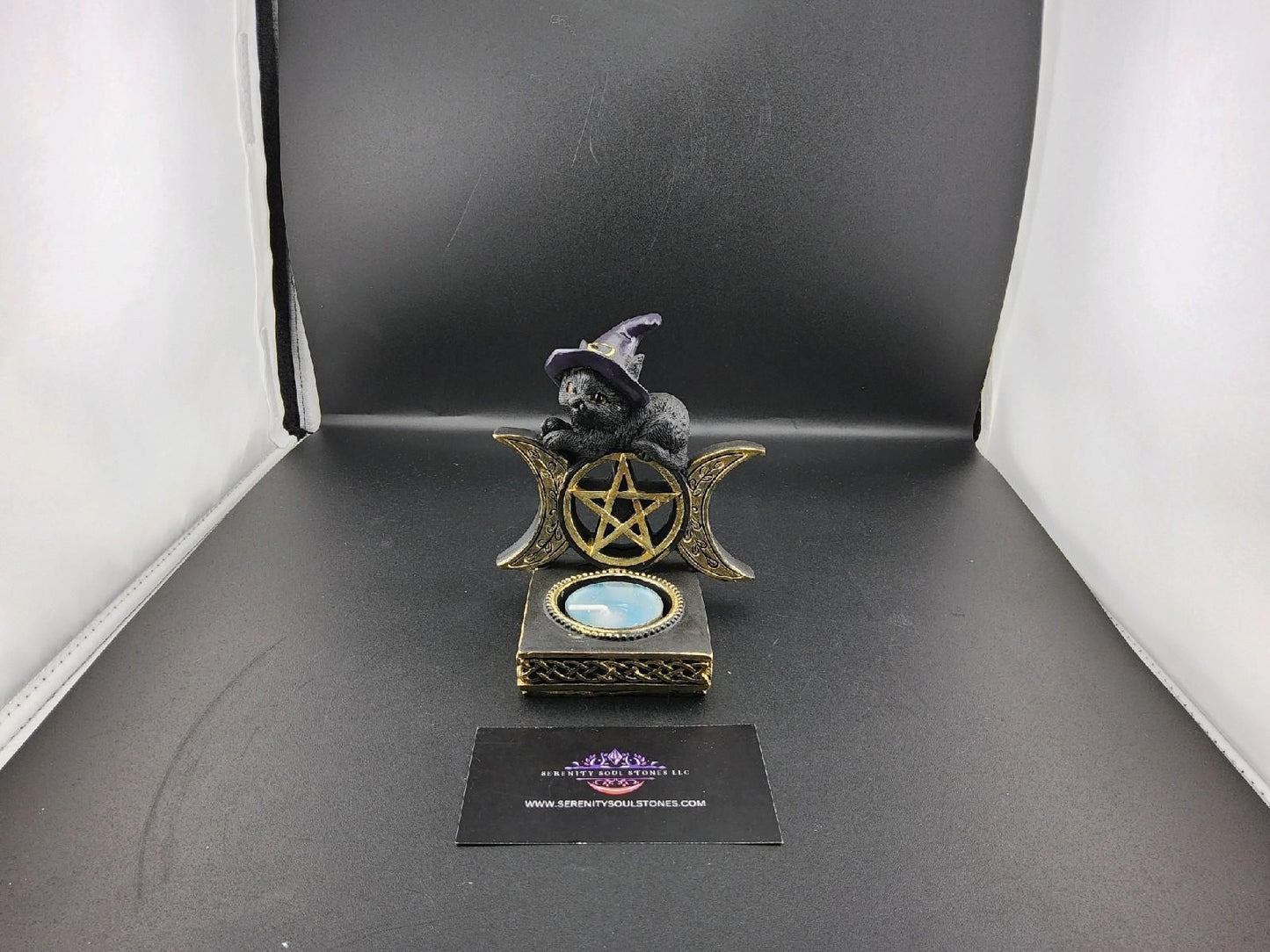 Wizard Cat on moon Phase Candle Holder – 4.5 Inch