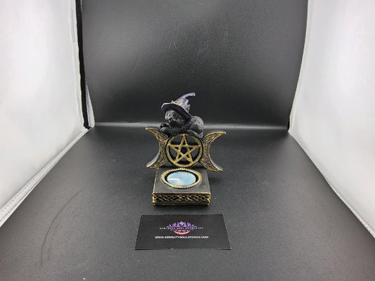 Wizard Cat on moon Phase Candle Holder – 4.5 Inch