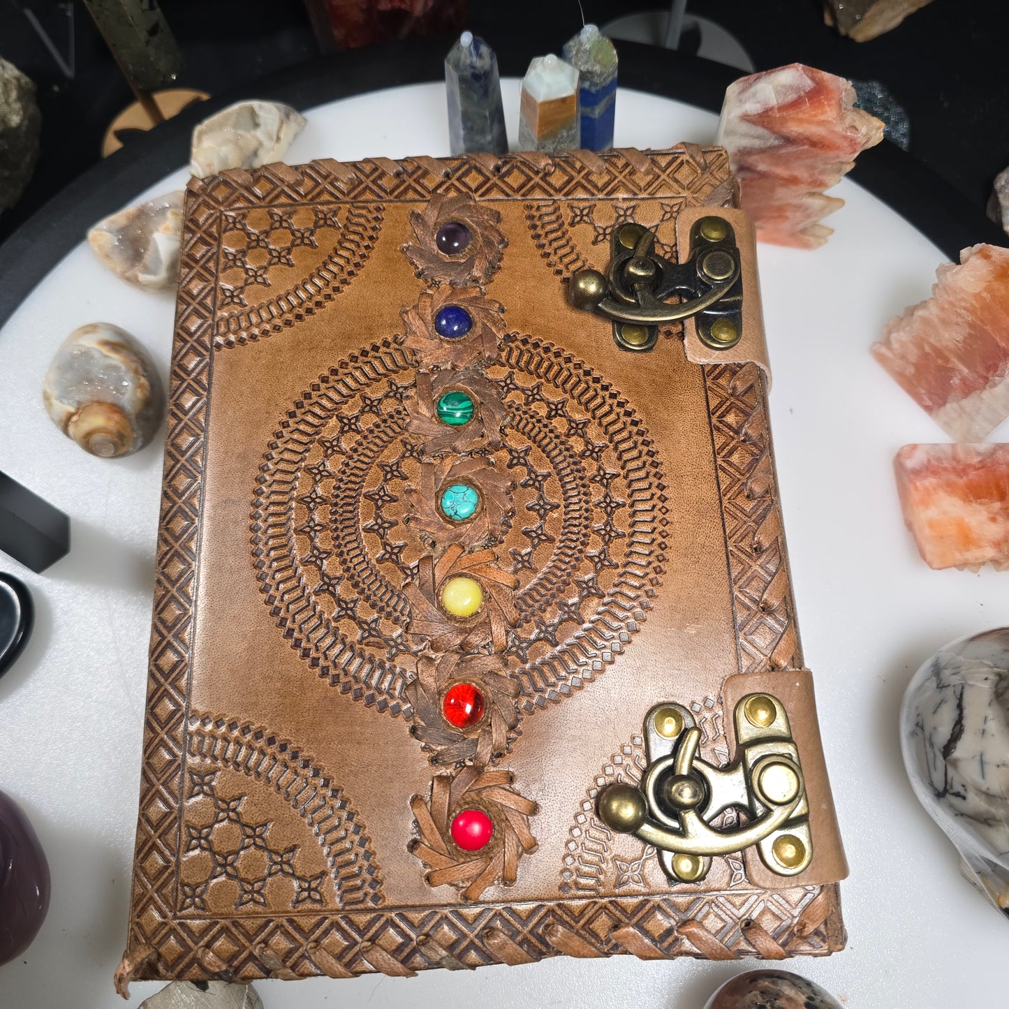 7 Chakra Leather Journal with Handmade Aged Paper