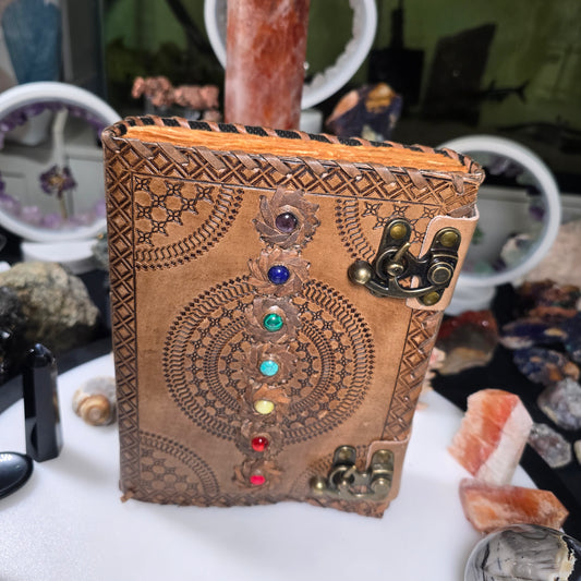 7 Chakra Leather Journal with Handmade Aged Paper