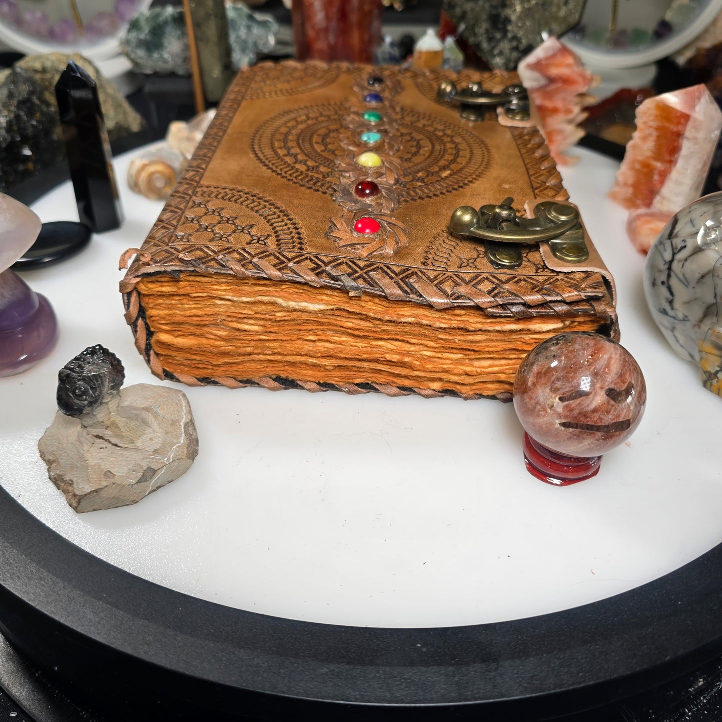 7 Chakra Leather Journal with Handmade Aged Paper